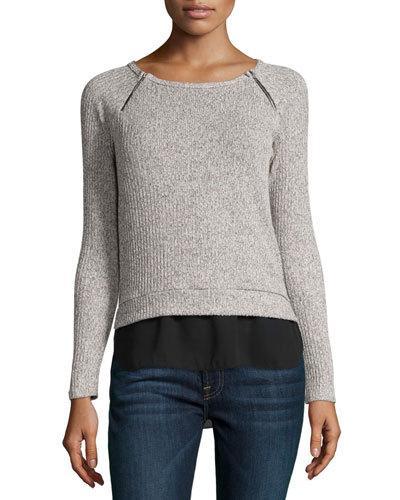 Long-sleeve Mixed-media Sweater, Oatmeal