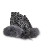 Fingerless Leopard-print Cashmere Gloves W/ Fur Cuff
