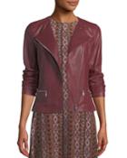 Trista Zip-front Weathered Lambskin Leather Jacket W/ Jersey Combo