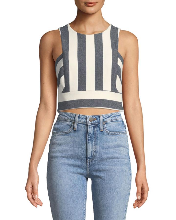 Striped Button-back Crop Top