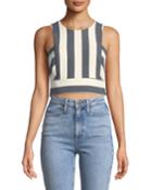 Striped Button-back Crop Top