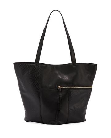 Prescott Leather Asymmetric Tote Bag, Black