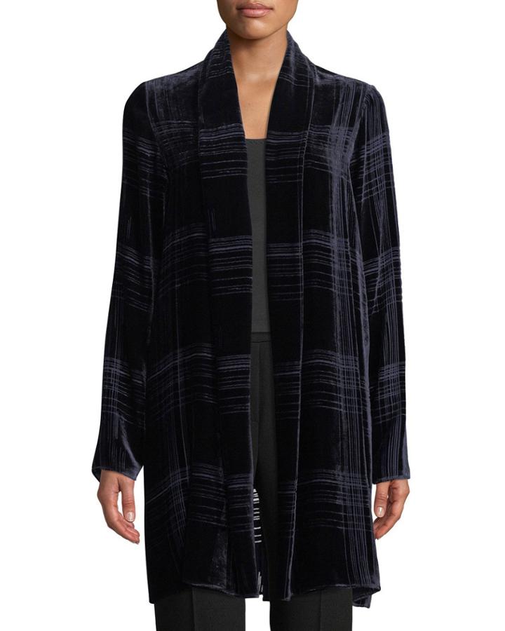 Dorinda Open-front Striped Burnout Velvet Cardigan