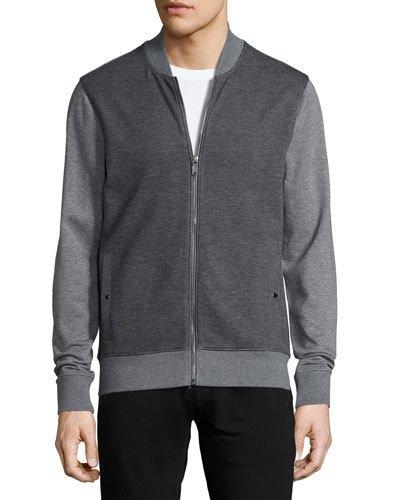 Waffle-knit Zip-front Sweater, Gray/multi