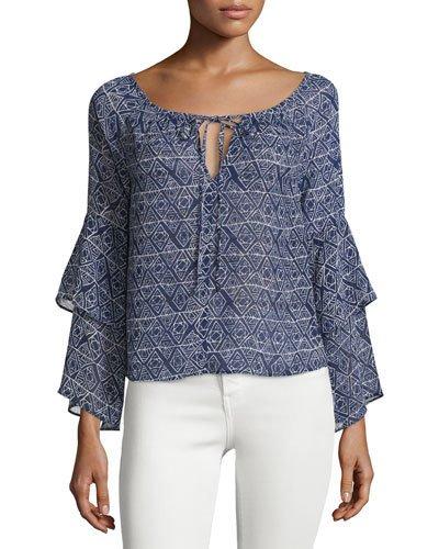 Double Bell Sleeve Blouse, Blue