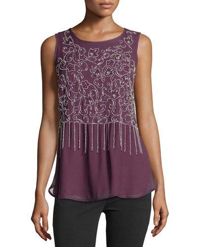 Embellished Fringe Tank Top, Wine