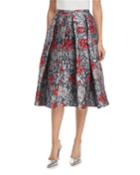 Ina Metallic Floral-jacquard Midi Cocktail Skirt With Tucks