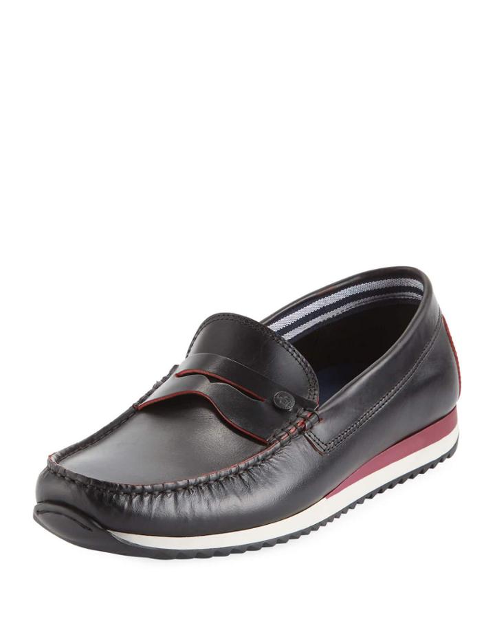 Men's Adrian Striped Slip-on Penny Loafer, Red/black