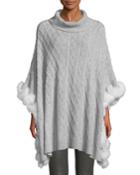 Luxury Cashmere Cable-knit Poncho With Fur Trim