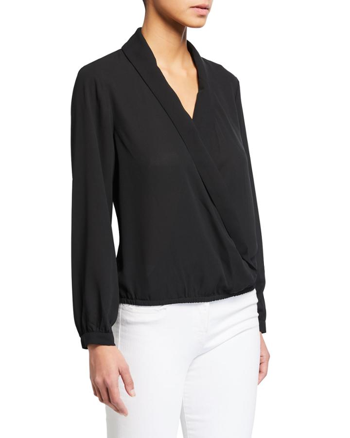 Shawl Collar Faux Wrap Blouse