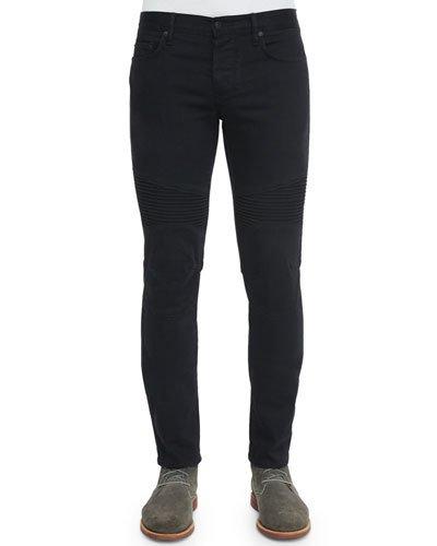 Stretch Resin-coated Moto Jeans, Black
