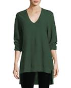Long-sleeve V-neck High-low Wool Top,
