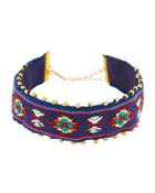 Embroidered Choker Necklace, Navy