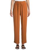 Straight-leg Crepe Ankle Pants W/ Drawstring Waist