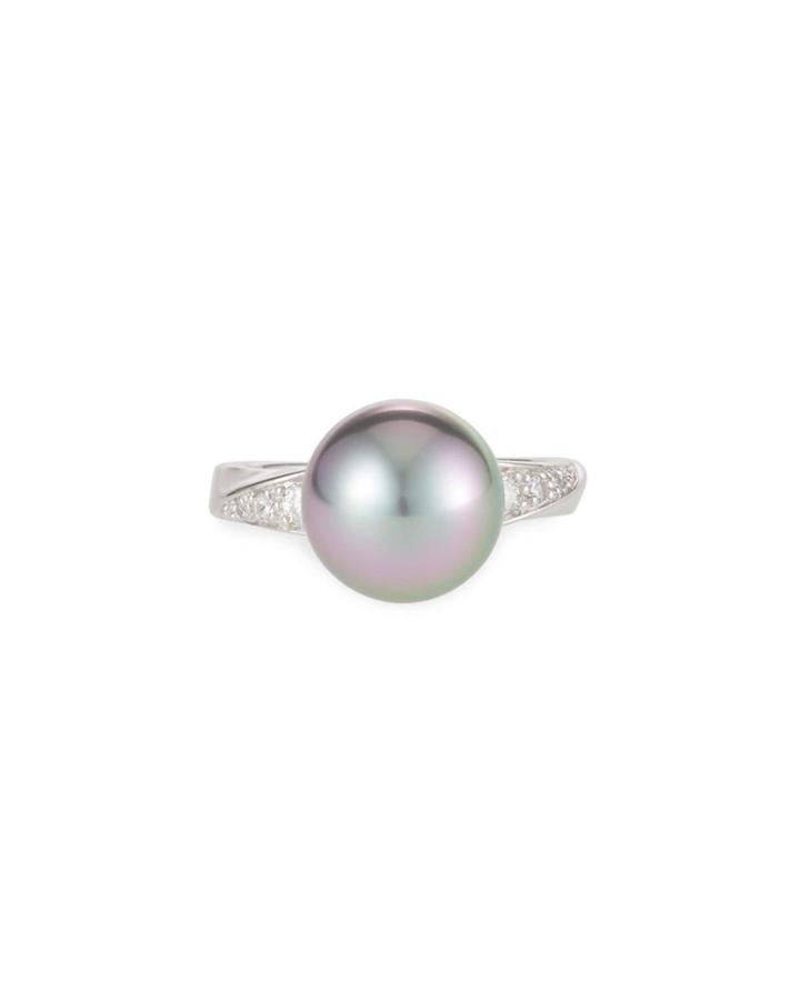Gray Pearl & Cubic Zirconia Ring,
