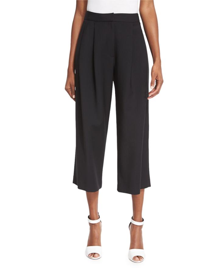 High-waist Pleated-front Cropped Pants, Black