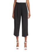 High-waist Pleated-front Cropped Pants, Black