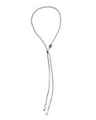 Long Leather Lariat Choker Necklace W/ Pearls, White