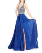 Beaded Sleeveless A-line Gown With Chiffon