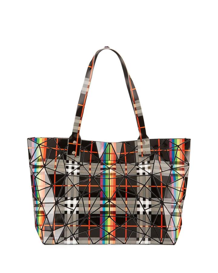 Plaid-print Geo Tote Bag