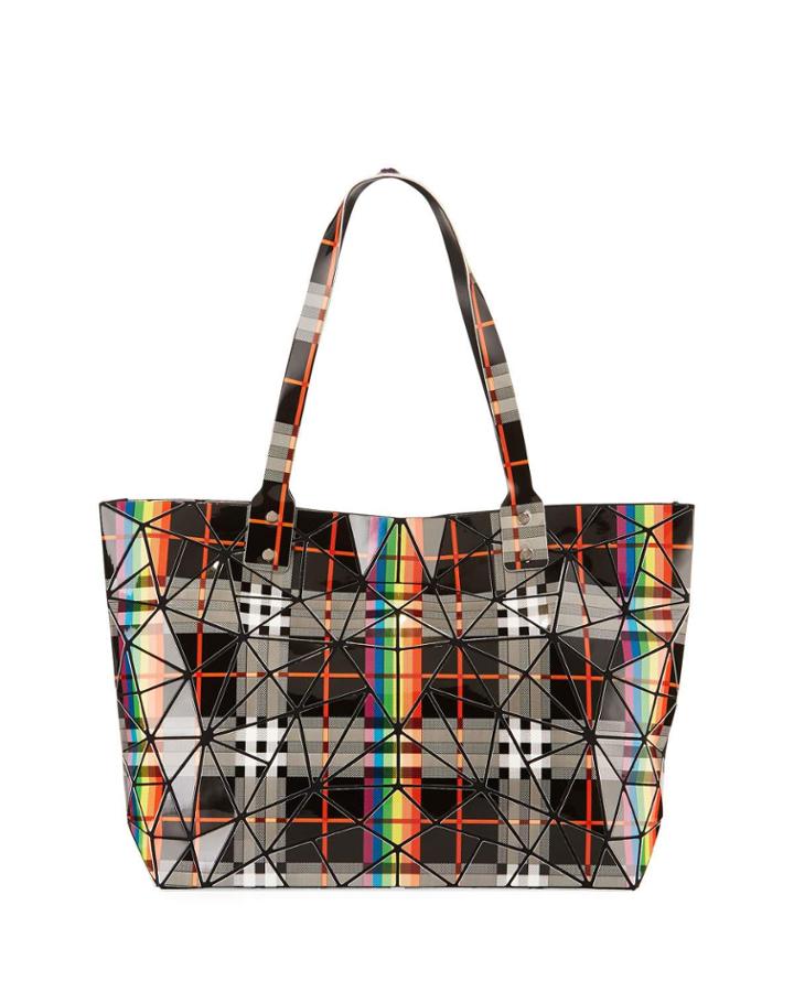 Plaid-print Geo Tote Bag