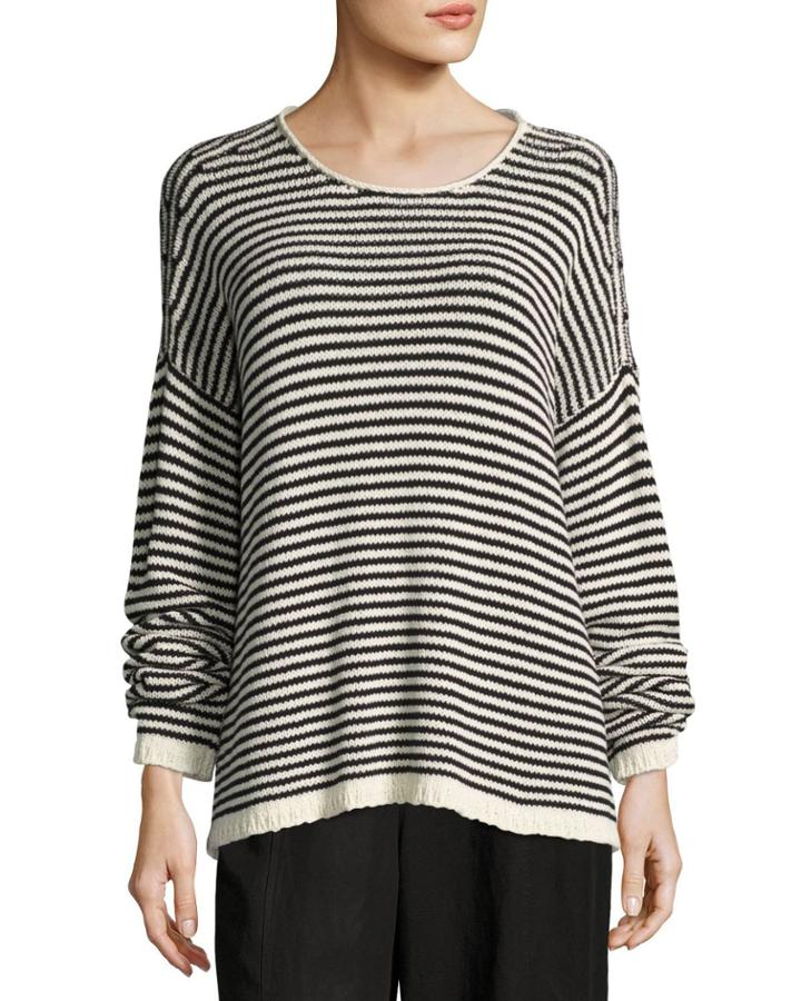 Cozy Striped Box Top, Soft White/black,