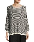 Cozy Striped Box Top, Soft White/black,
