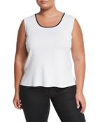 Contrast-trim Scoop-neck Knit Tank, White/black,