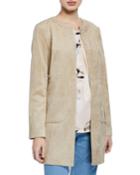 Pearly-trim Faux Suede Topper Jacket