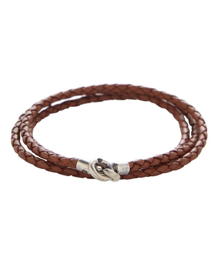 Men's Braided Leather Bracelet With Silver Clasp, Brown