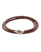 Men's Braided Leather Bracelet With Silver Clasp, Brown