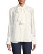 Tie-neck Floral Jacquard Blouse
