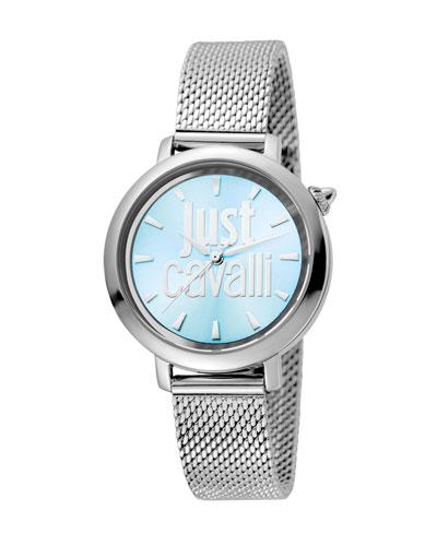 34mm Logo Stainless Steel Bracelet Watch, Blue