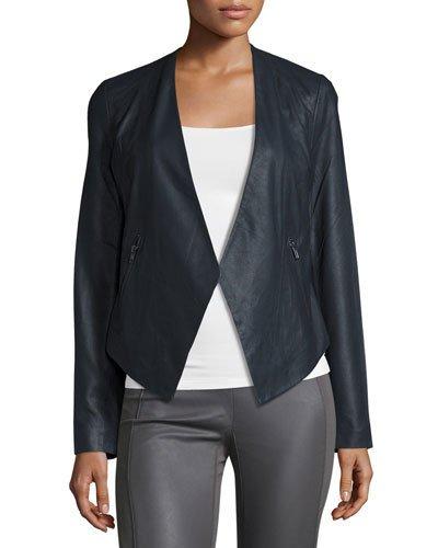 Peaked-hem Leather Blazer, Ink