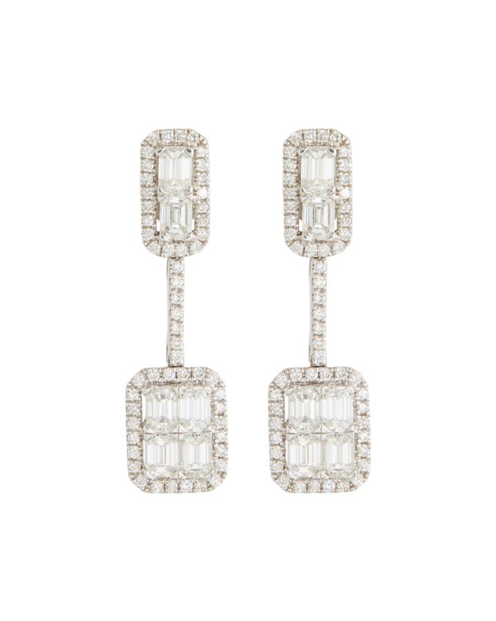 18k White Gold Emerald-cut Diamond Earrings