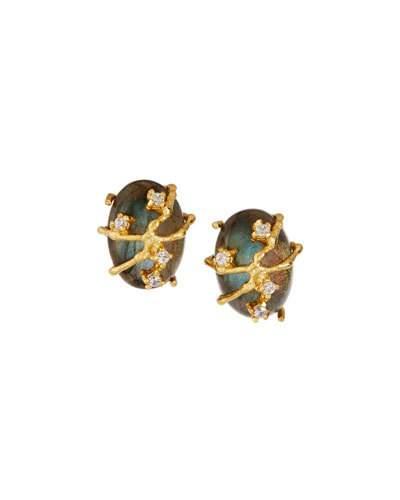 Golden Vine Labradorite & Crystal Button Earrings