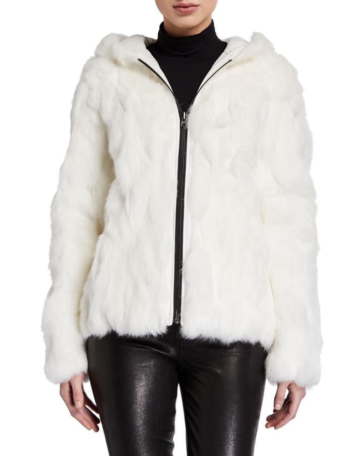 Reversible Rabbit Fur Hooded Jacket
