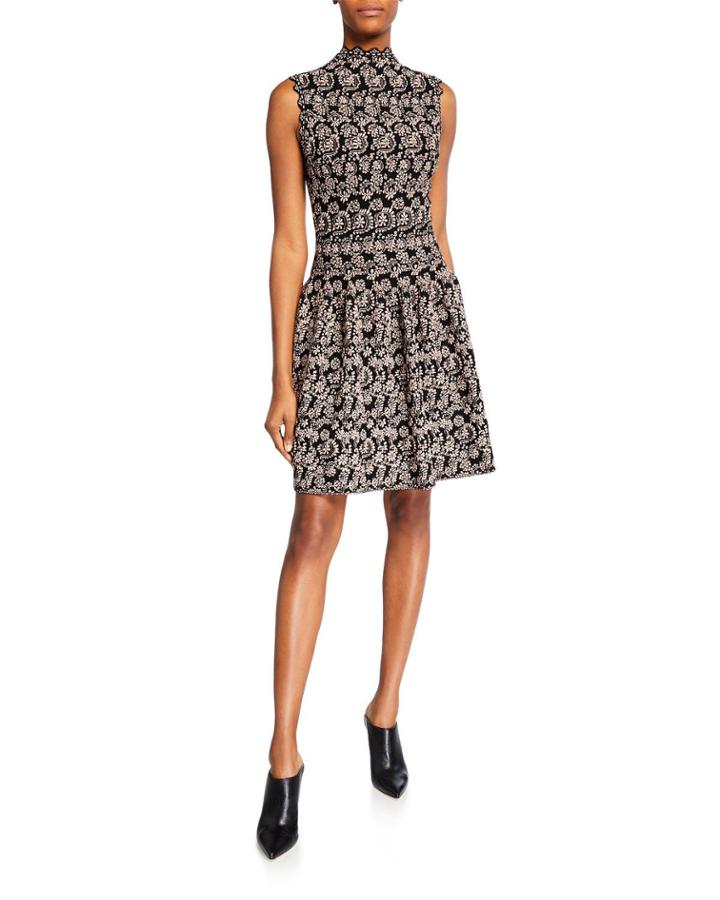 Iris Print Fit & Flare Scalloped Dress