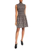 Iris Print Fit & Flare Scalloped Dress