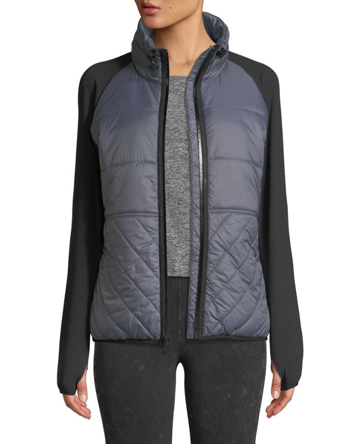 Spliced Raglan-sleeve Puffer Jacket