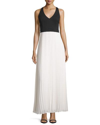 V-neck Pleated Gown, Pearl