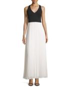 V-neck Pleated Gown, Pearl