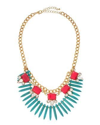 Panacea Spiked Bib Necklace, Turquoise/pink