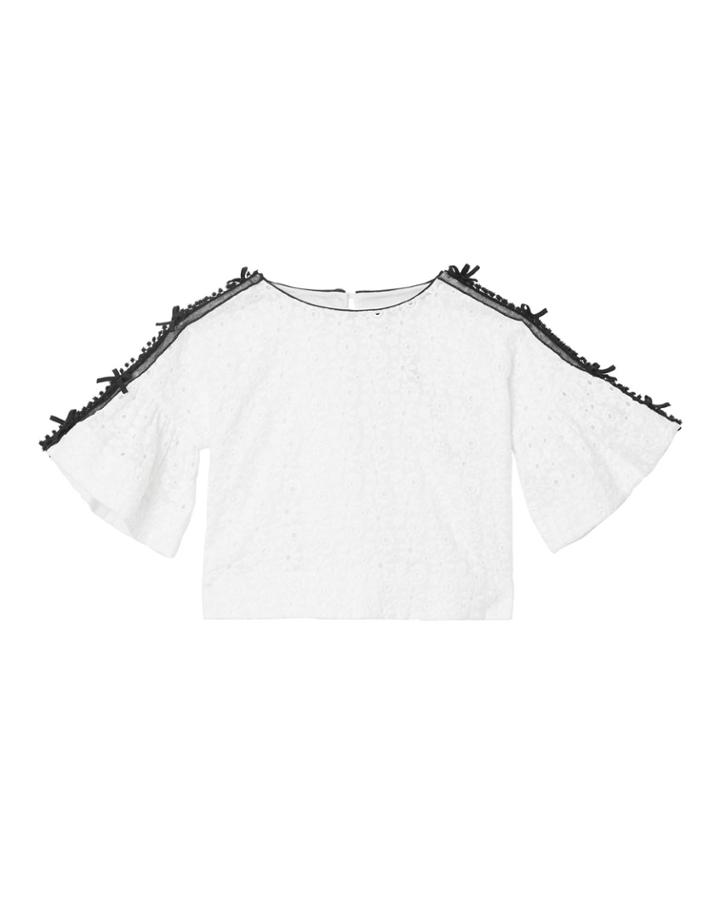 Anca Lace Embroidered Fluted Sleeve Top,