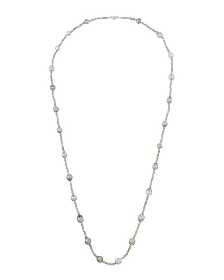 Long Tahitian Pearl And Labradorite Necklace,