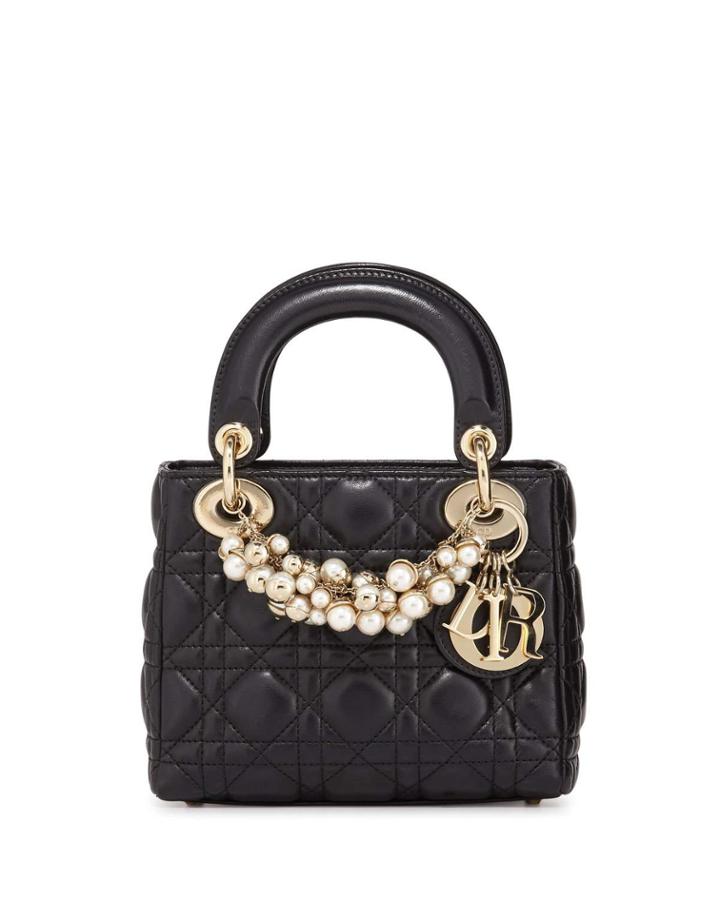 Mini Lady Quilted Leather Pearly Tote Bag