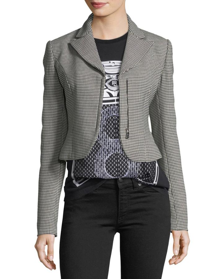 Fabiana Zip-front Cropped Houndstooth Wool Jacket