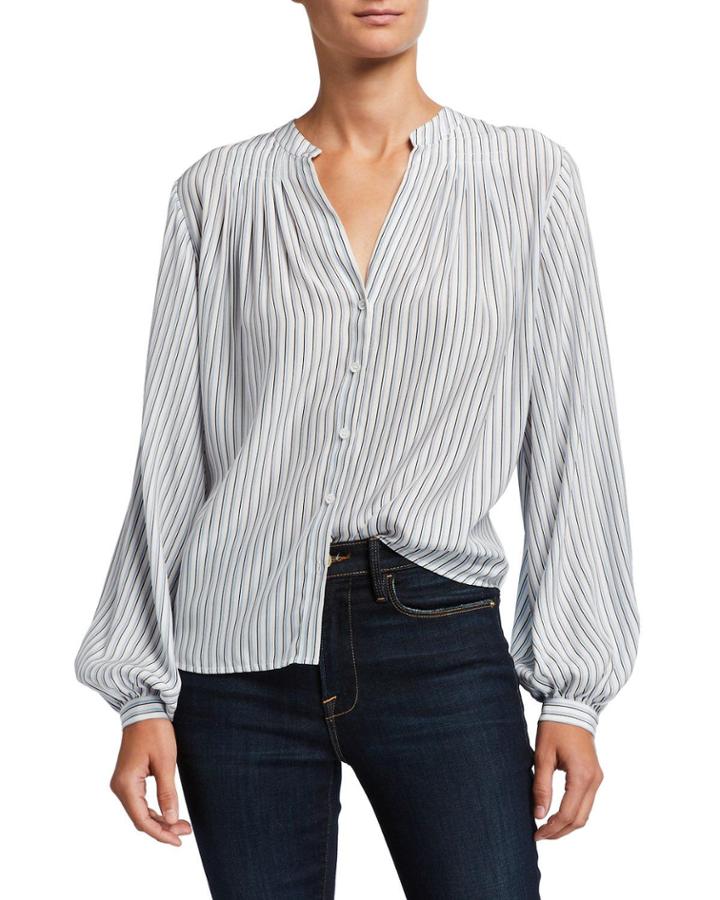 Striped Button-down Pleated