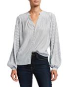 Striped Button-down Pleated