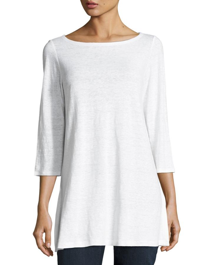 Petite 3/4-sleeve Organic Linen Jersey Tunic